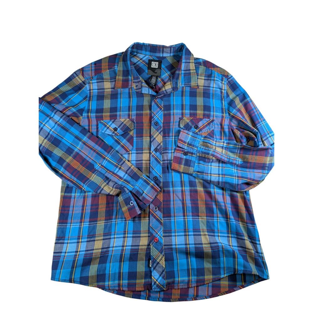 OP Turquoise Combo Plaid Shirt Long Sleeve Casual Button Down Mens Size XL
